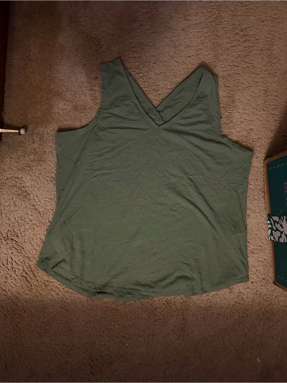 Relaxed V-Neck Tank Top in Olive Green